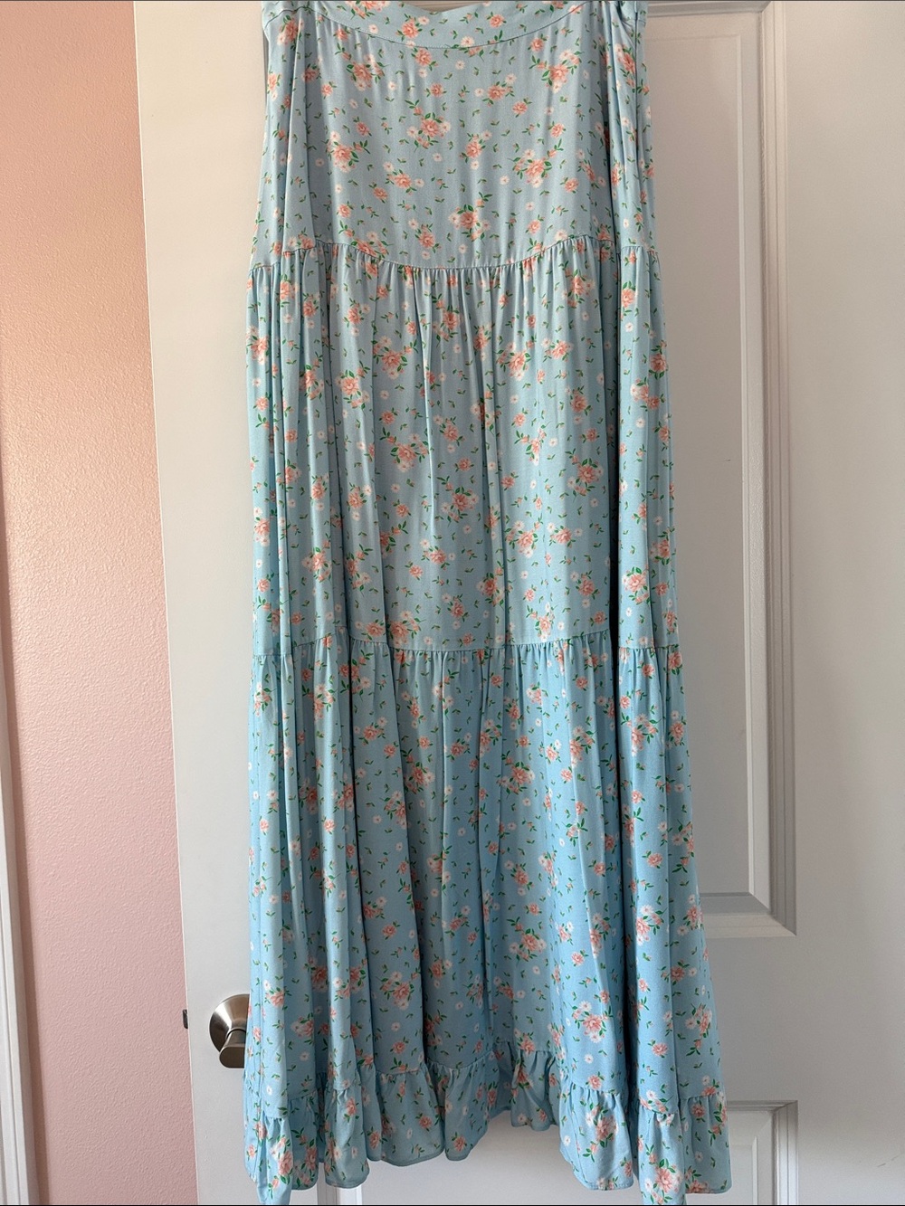 Alexia Admor Pastel Blue Floral Tiered Maxi Skirt